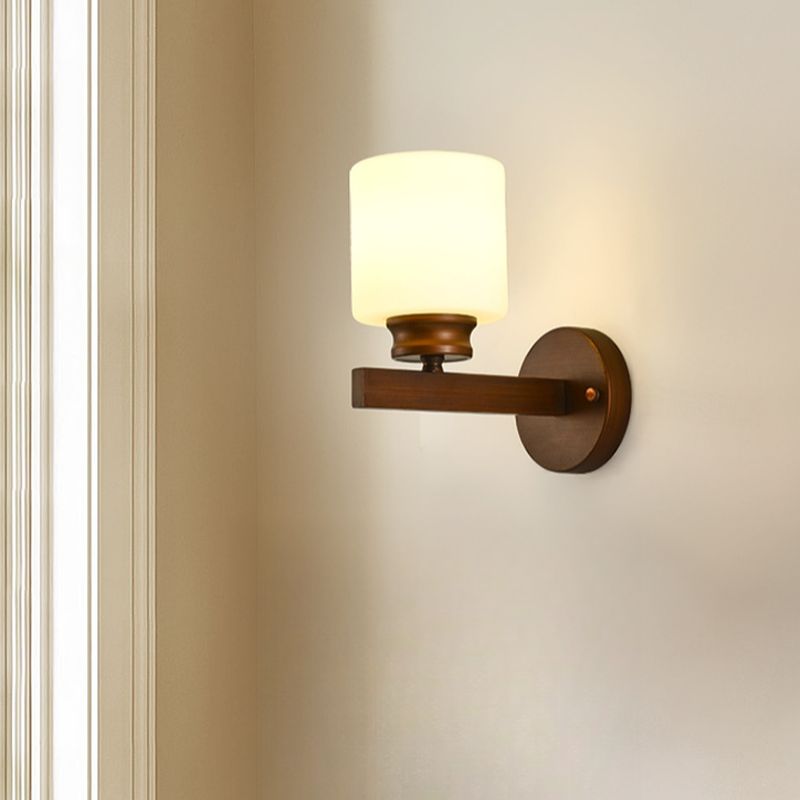 Ancient Style Cylindrical Auburn Glass Wall Light