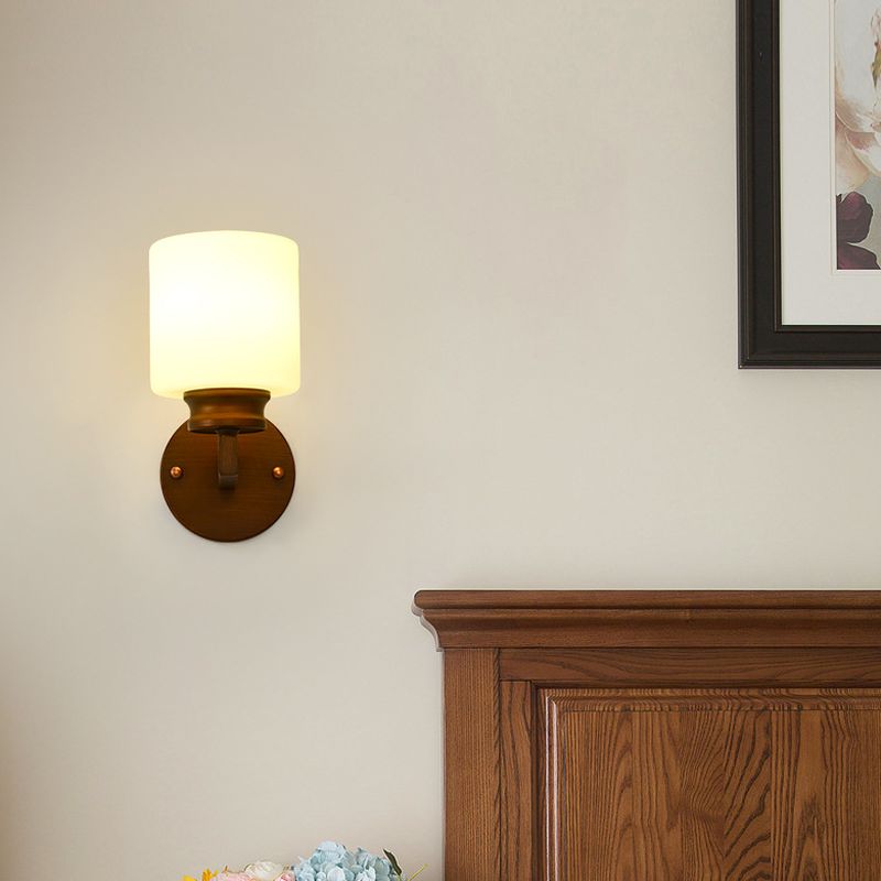 Ancient Style Cylindrical Auburn Glass Wall Light