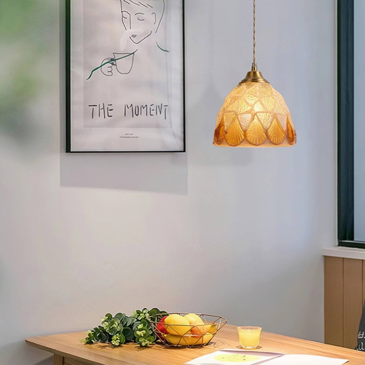 Art Nouveau Shell Stained Glass Pendant Light