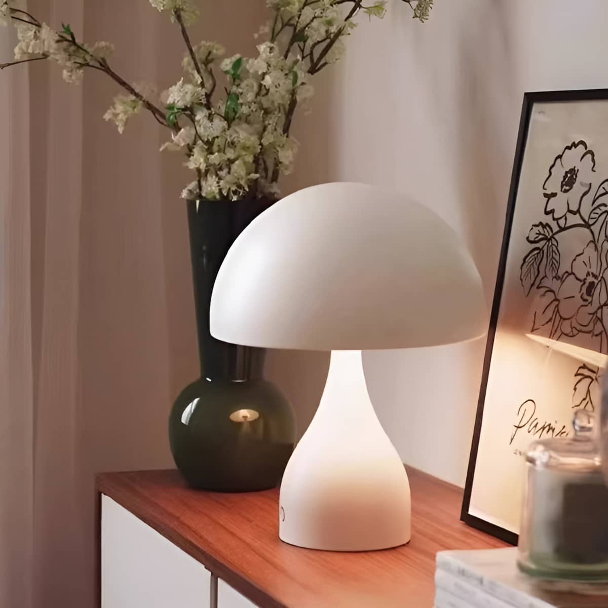 Art Deco Rechargeable Metal Mushroom Table Lamp