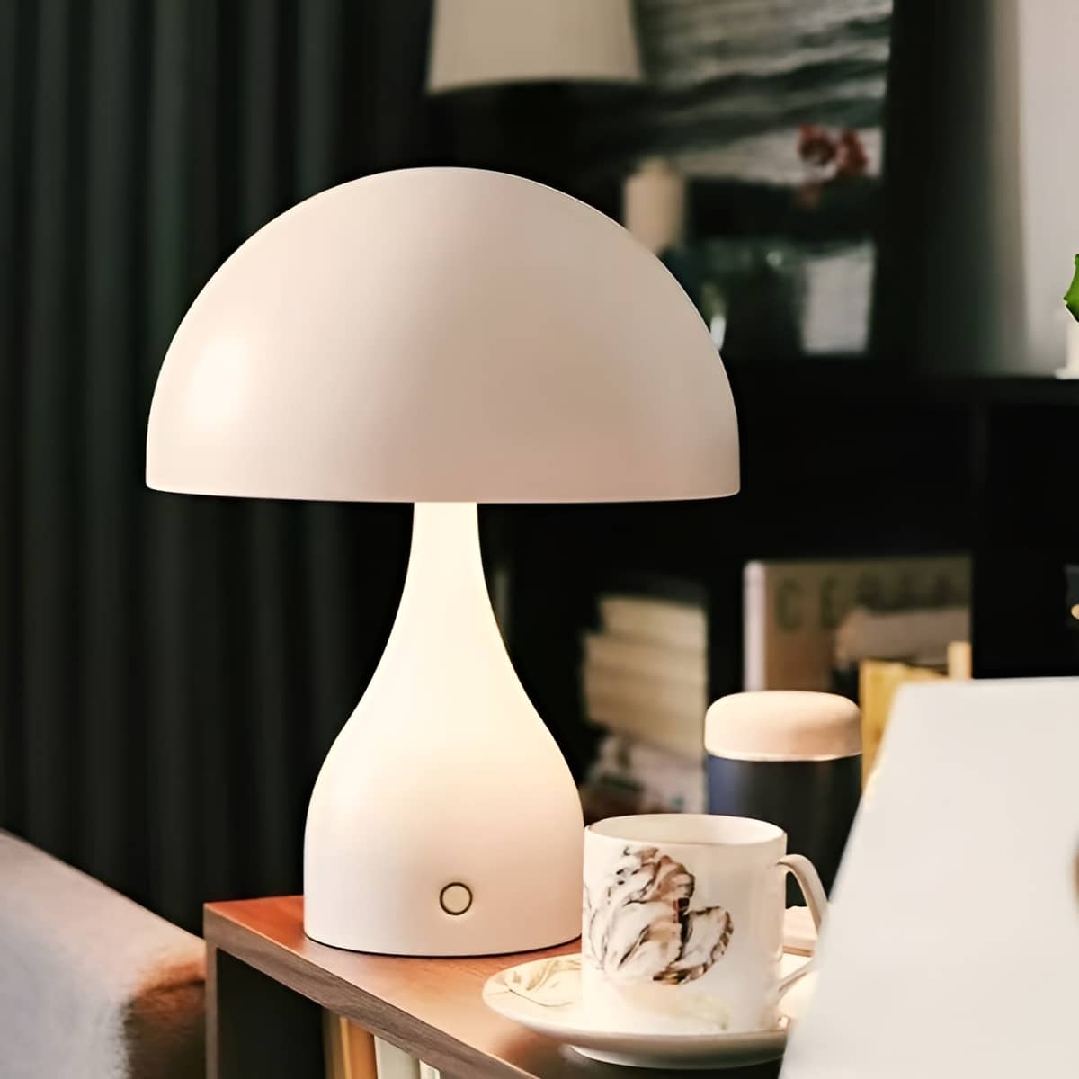 Art Deco Rechargeable Metal Mushroom Table Lamp