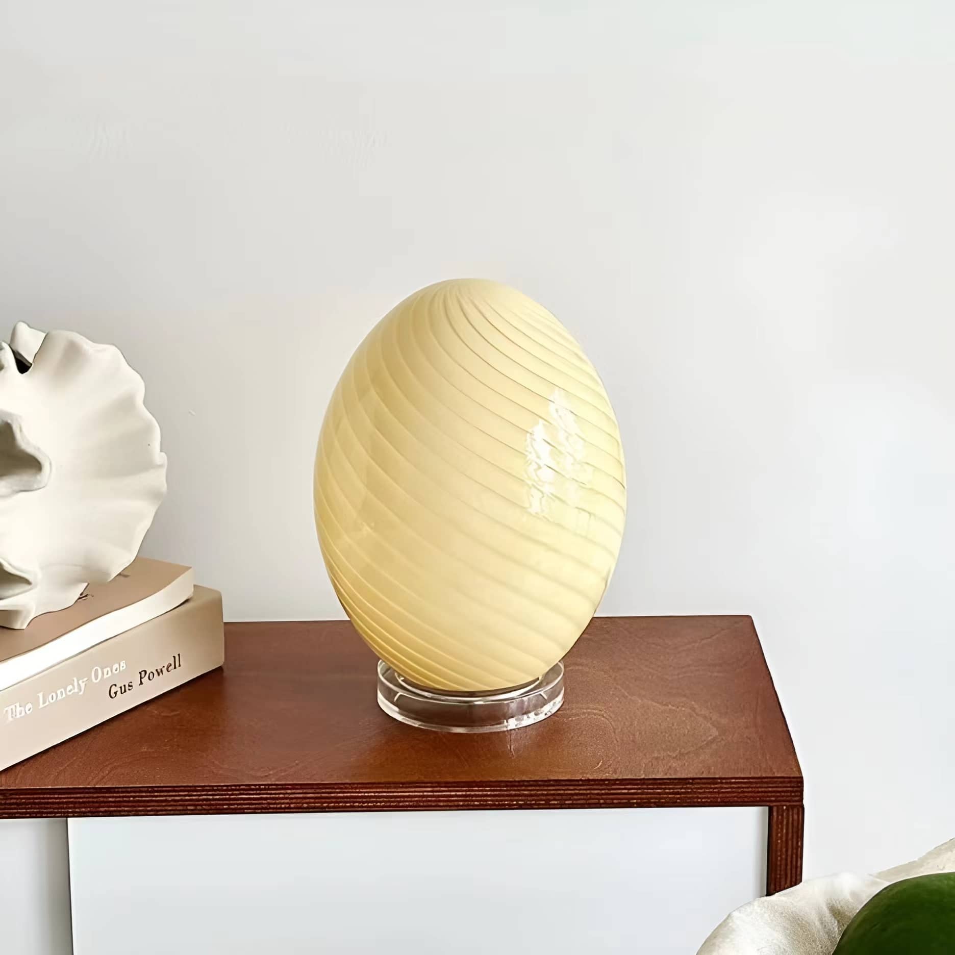 Art Deco Swirl Glass Egg Table Lamp