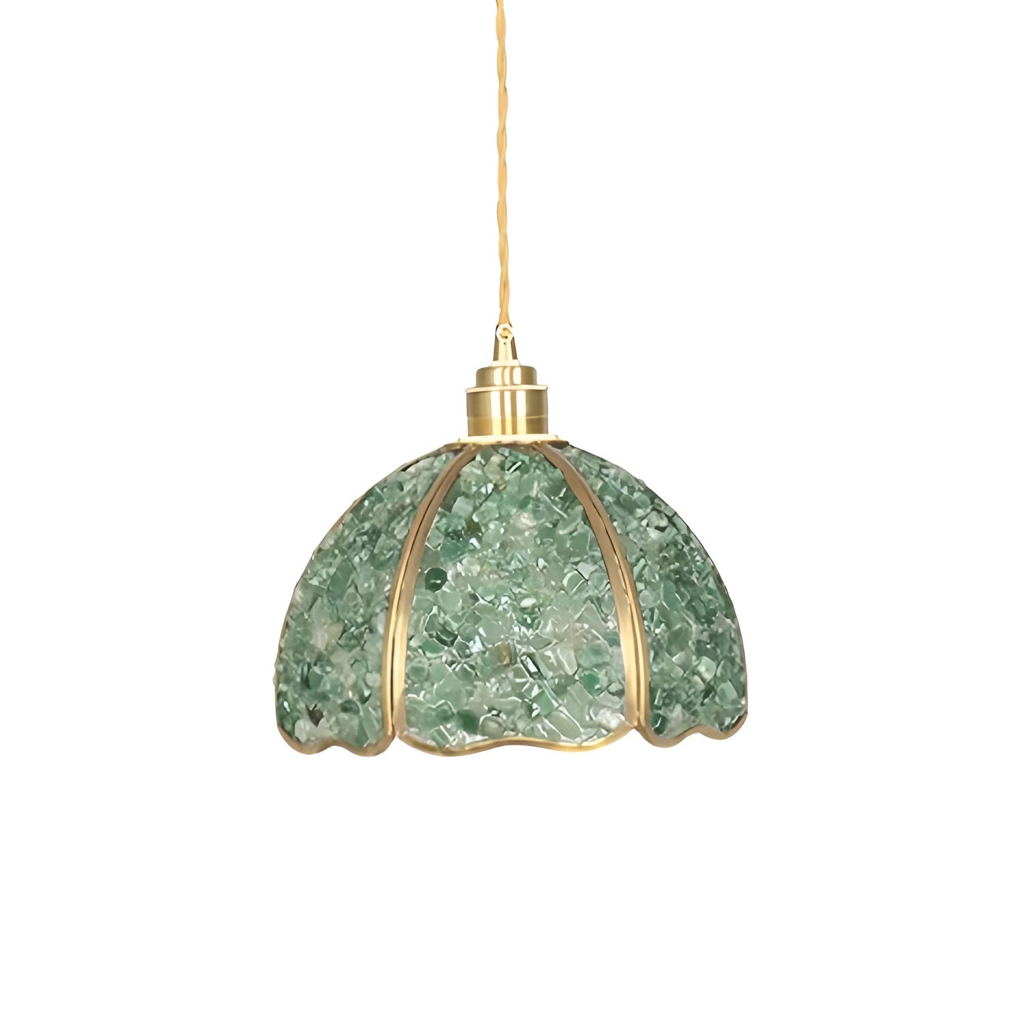 Art Nouveau Scallop Copper Crystal Pendant Light