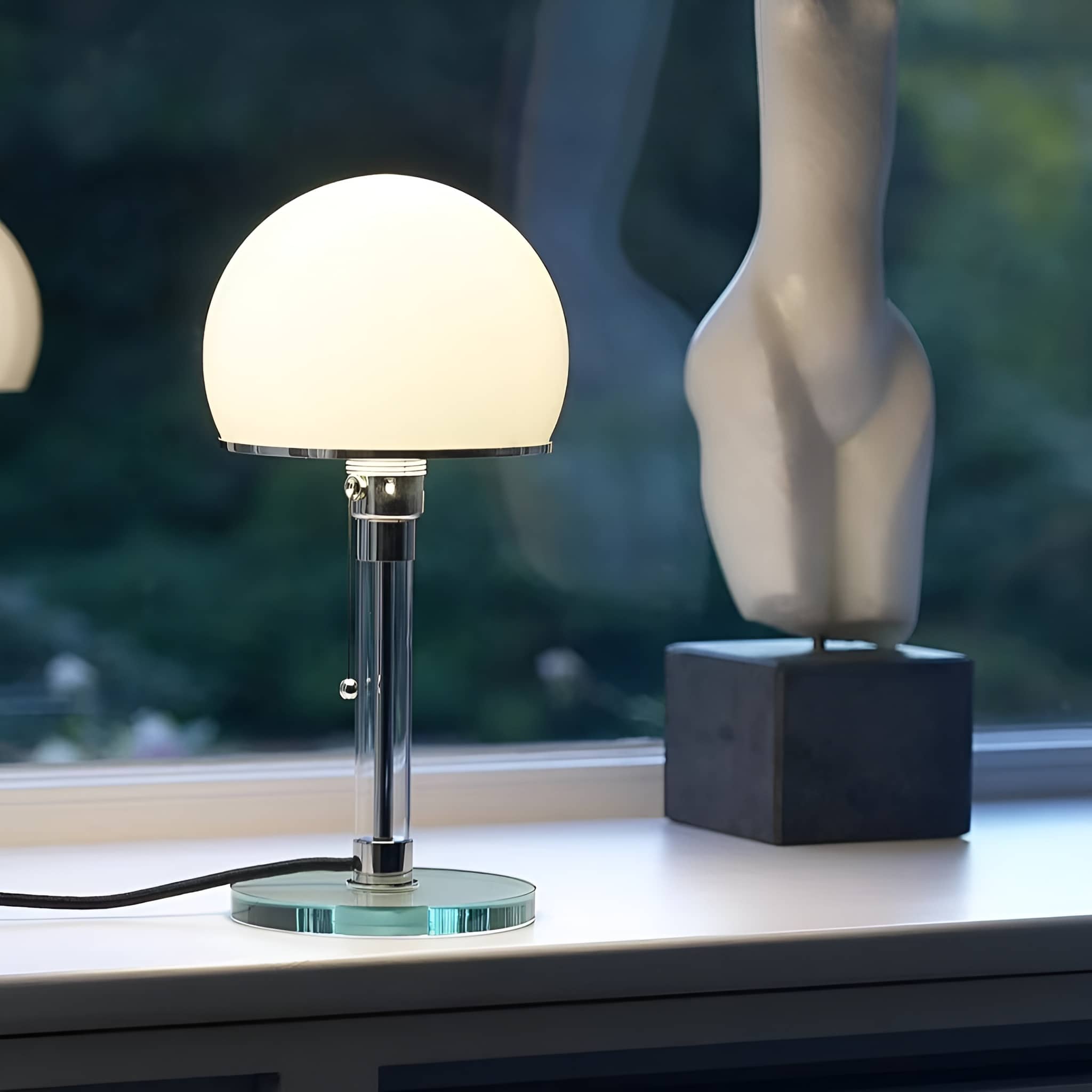 Bauhaus Industrial Hemispherical White Glass Table Lamp