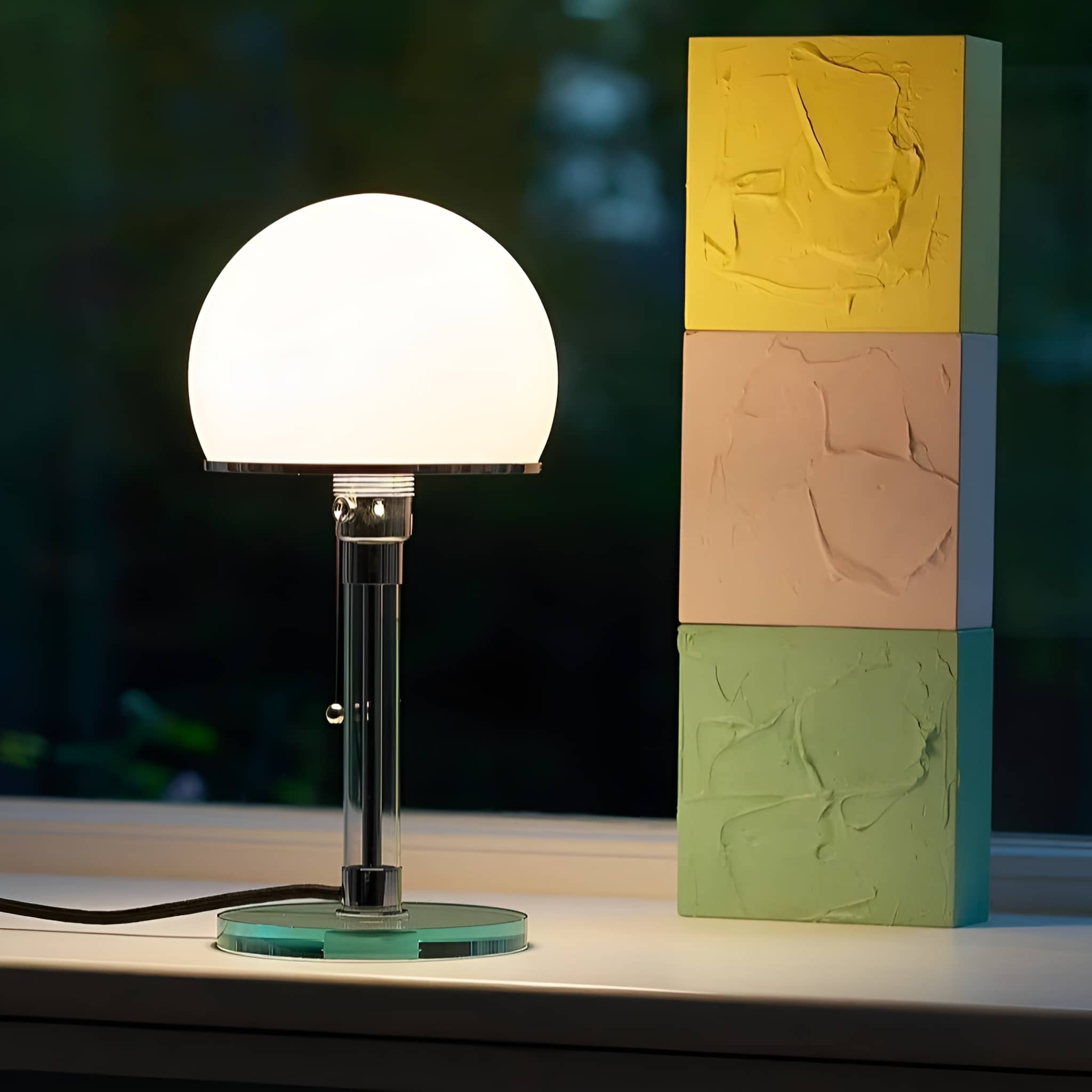 Bauhaus Industrial Hemispherical White Glass Table Lamp