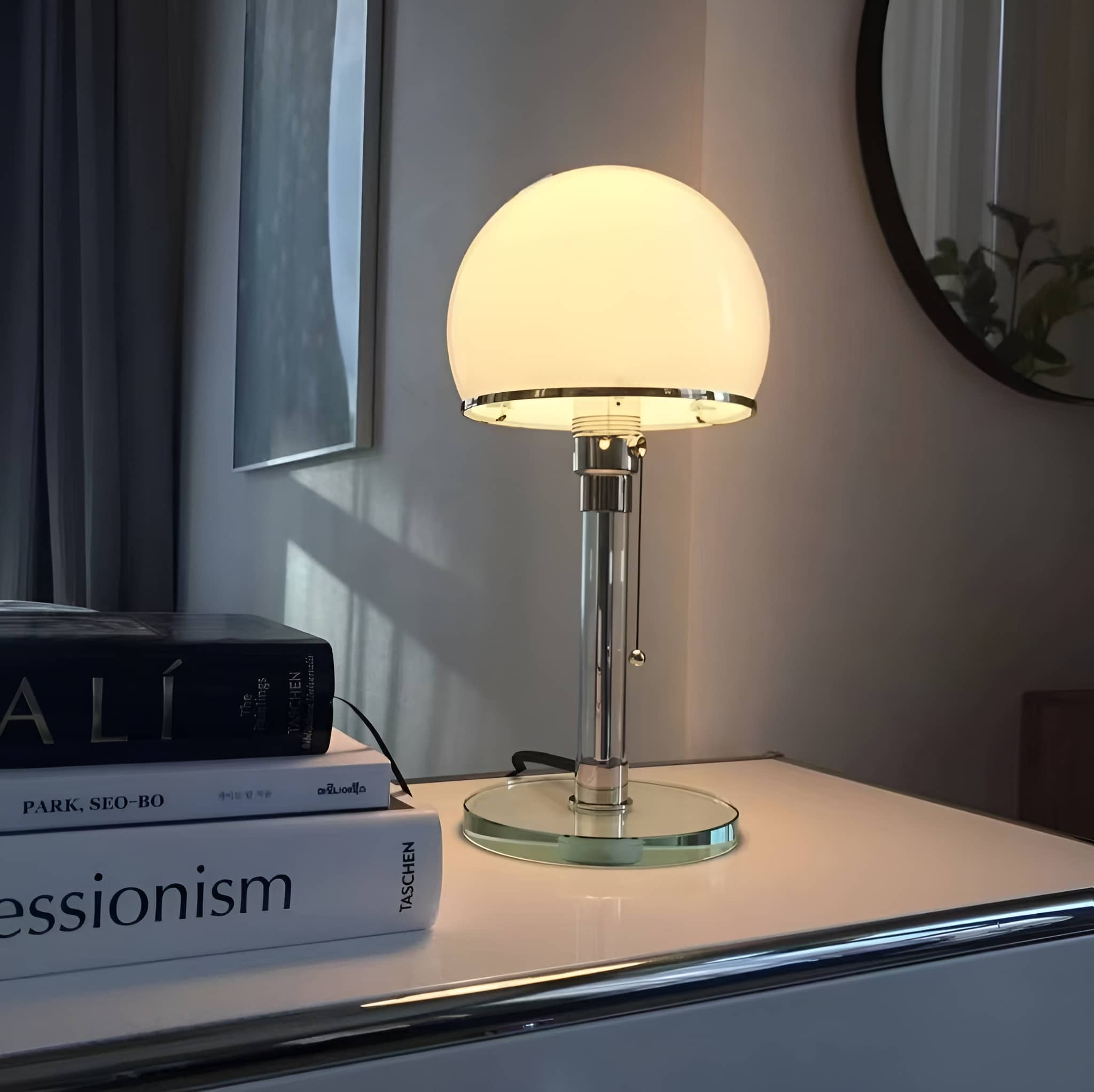 Bauhaus Industrial Hemispherical White Glass Table Lamp