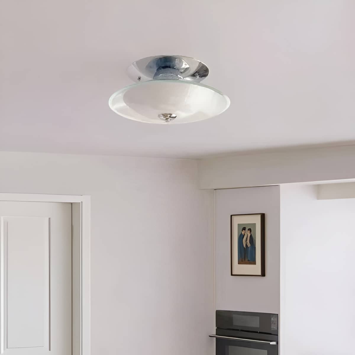 Bauhaus Modern LED Glass and Chrome Ceiling Light