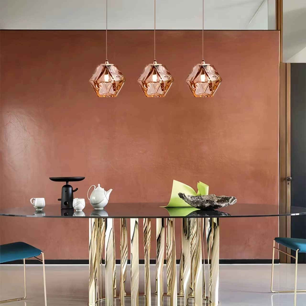 Modern Sculptural Diamond Glass Pendant Light