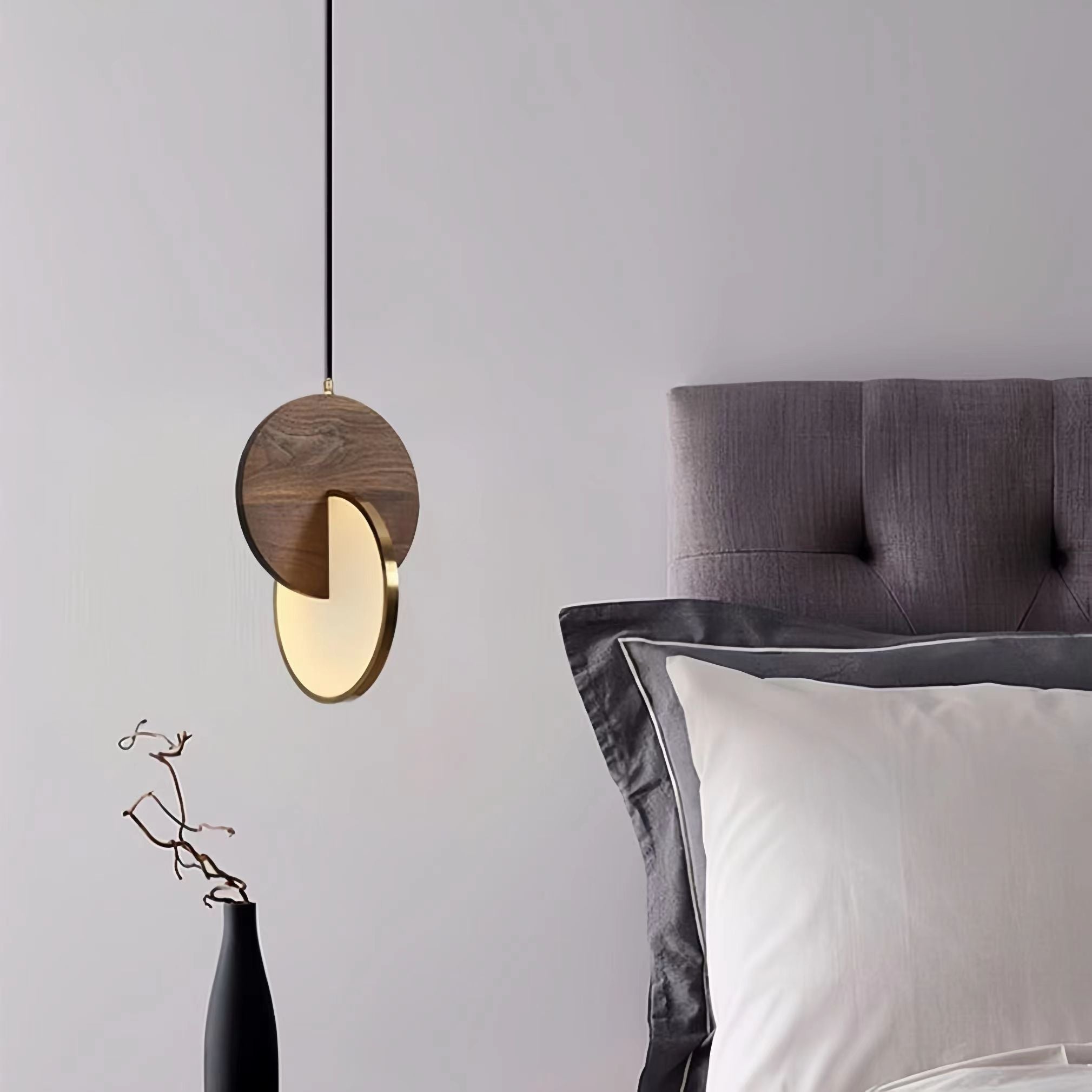 Modern Double Disk Wooden Pendant Light