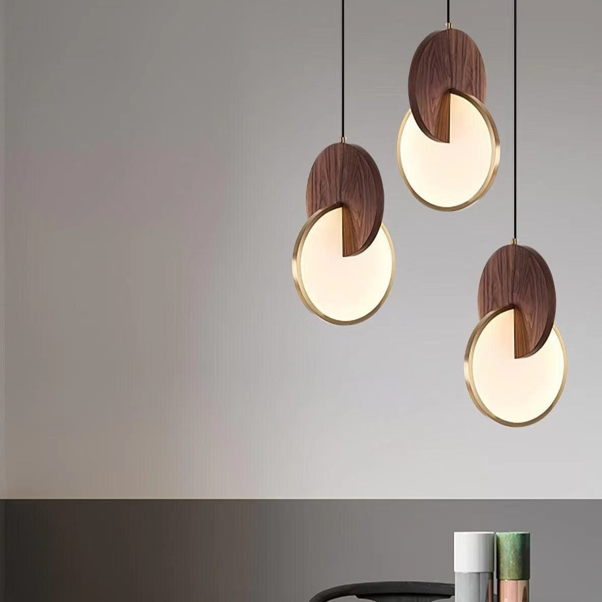 Modern Double Disk Wooden Pendant Light