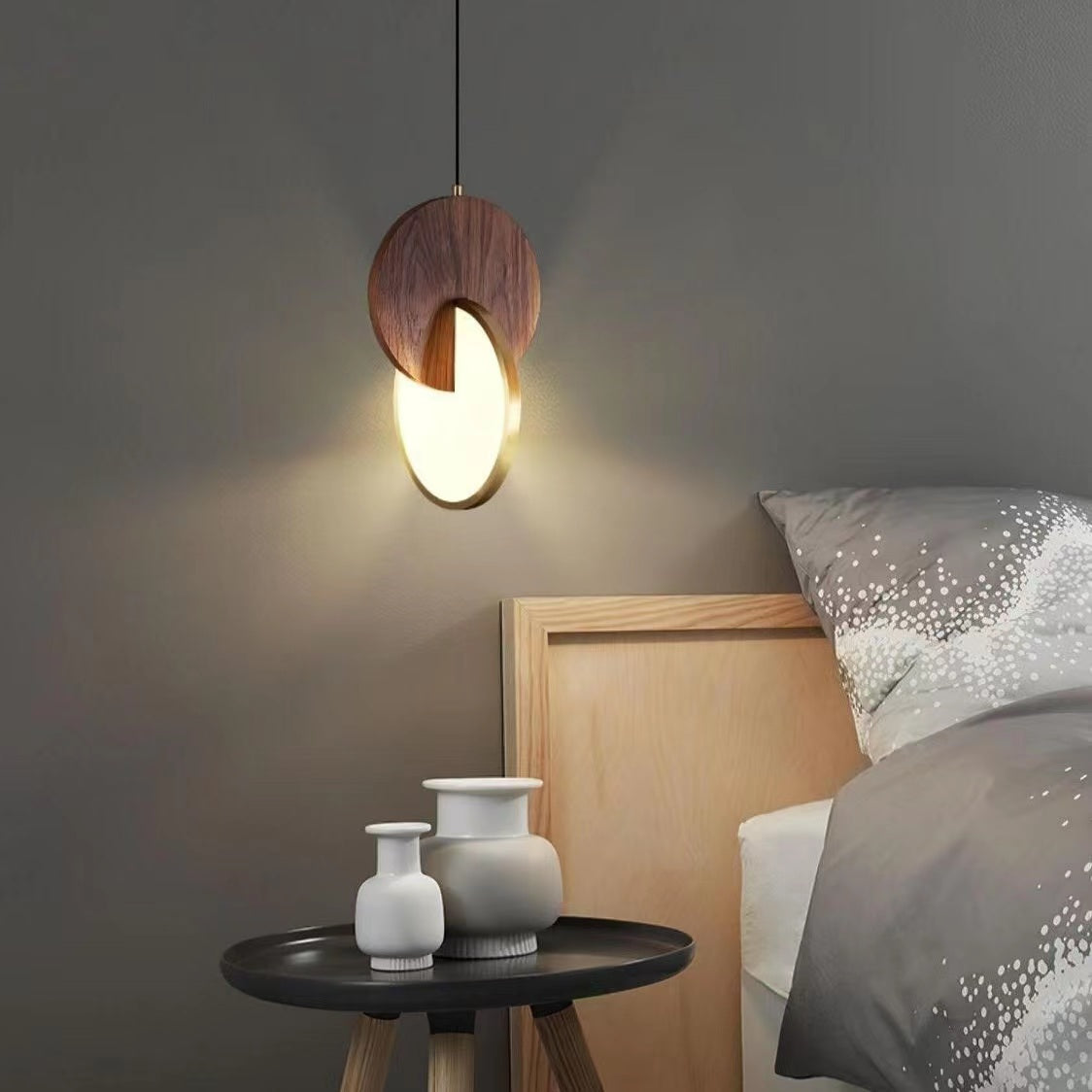 Modern Double Disk Wooden Pendant Light