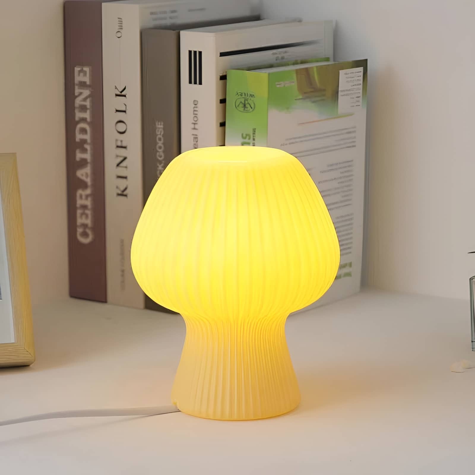Cute Ribbed Glass Mushroom Bedside Lamp