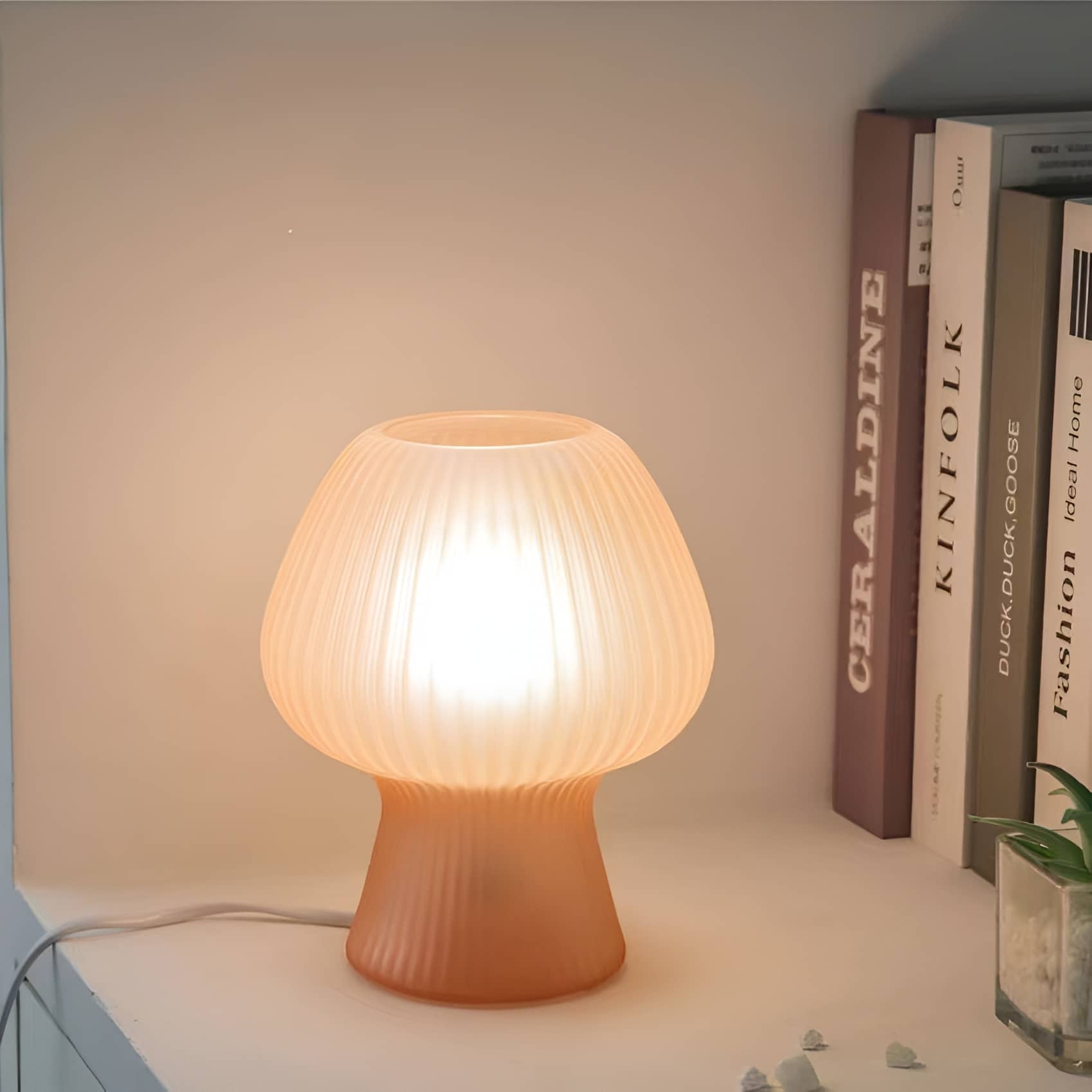 Cute Ribbed Glass Mushroom Bedside Lamp