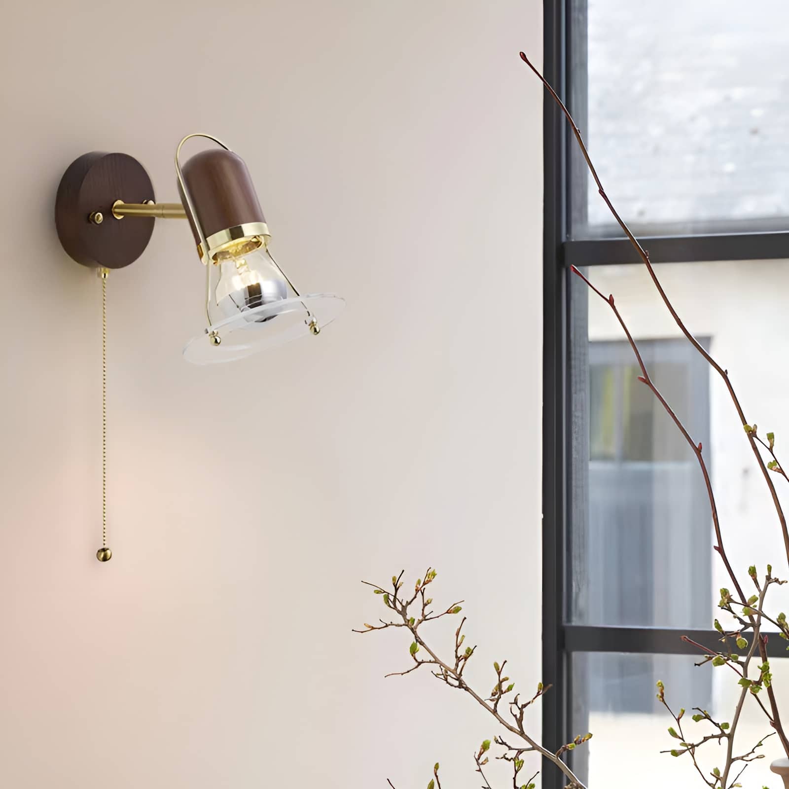 Industrial Orbit Walnut Wooden Wall Light