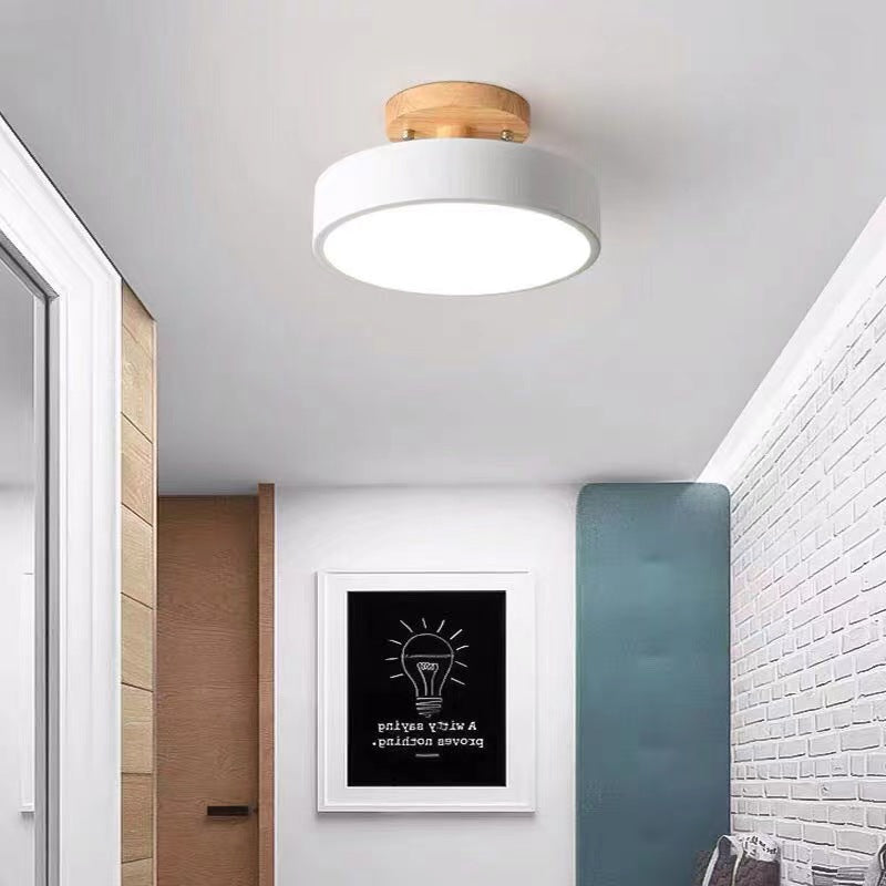 Scandinavian Macaron Drum Wooden Ceiling Light