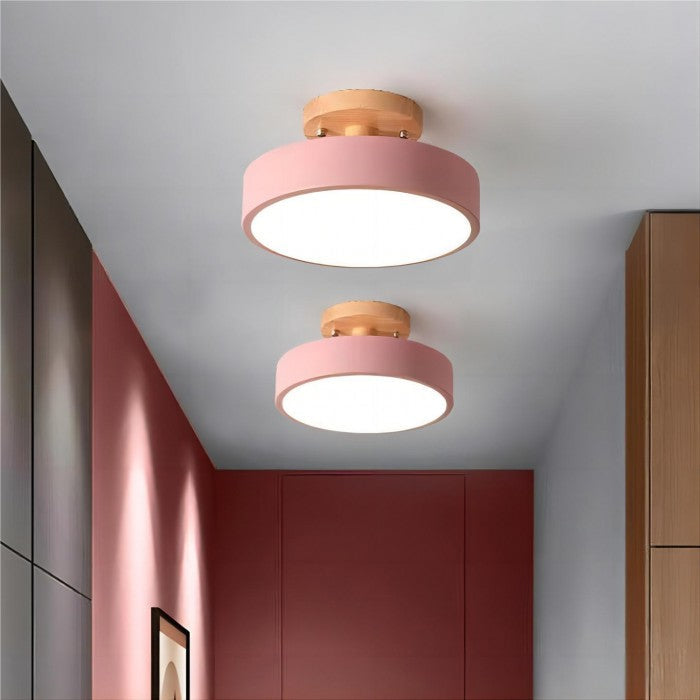Scandinavian Macaron Drum Wooden Ceiling Light