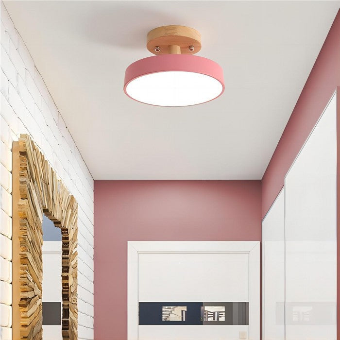 Scandinavian Macaron Drum Wooden Ceiling Light