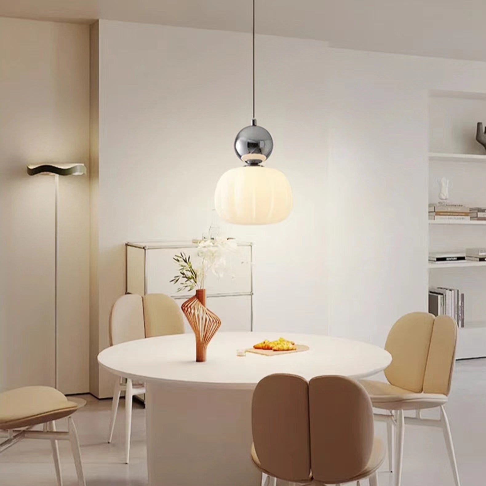 Modern Bauhaus Cream Pumpkin Pendant Light