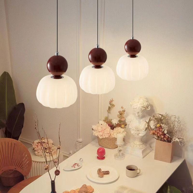 Modern Bauhaus Cream Pumpkin Pendant Light