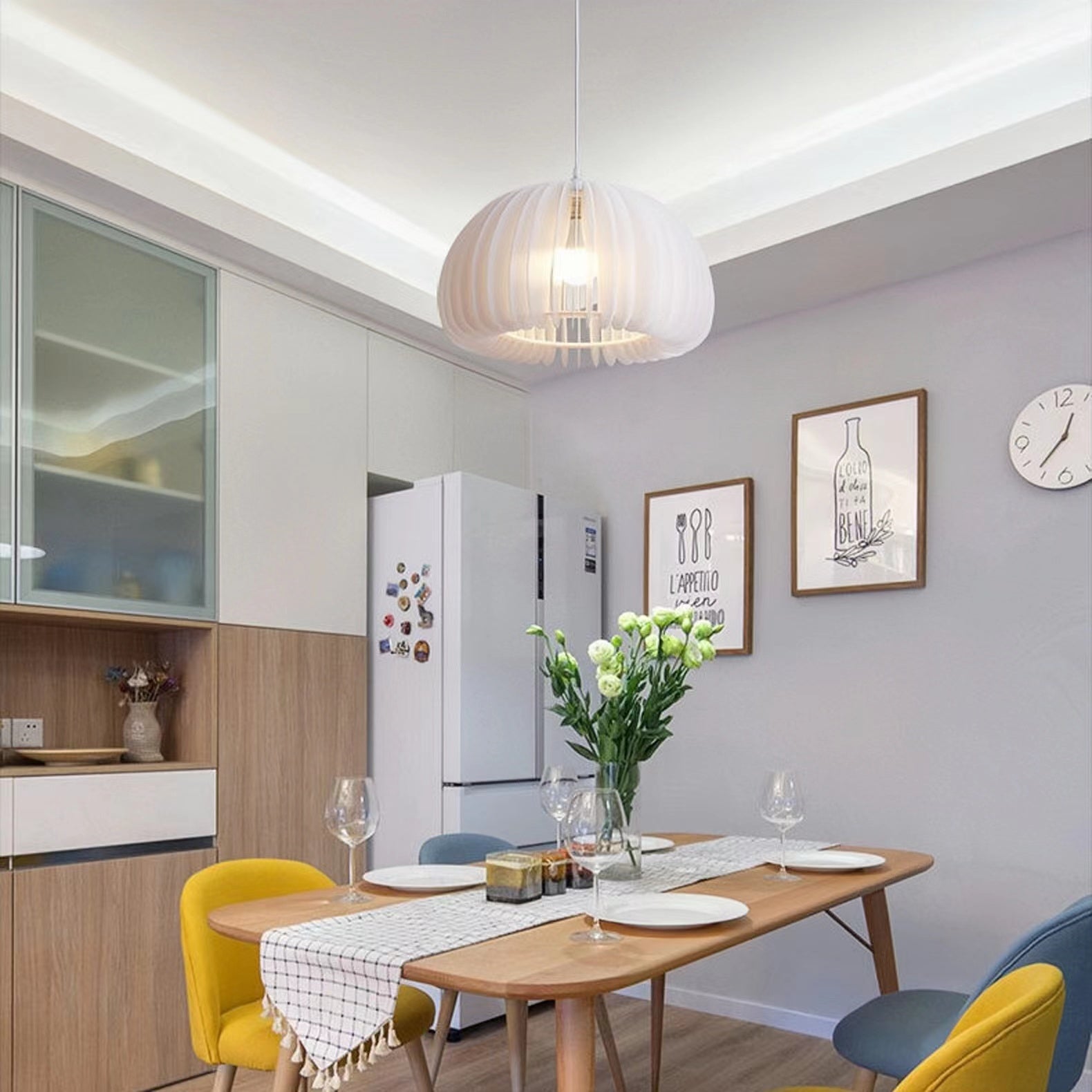 Contemporary Pumpkin White Pendant Light