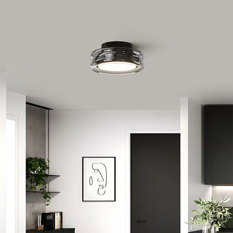 Round Glass Smoke Grey Ceiling Light