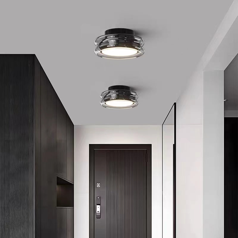 Round Glass Smoke Grey Ceiling Light