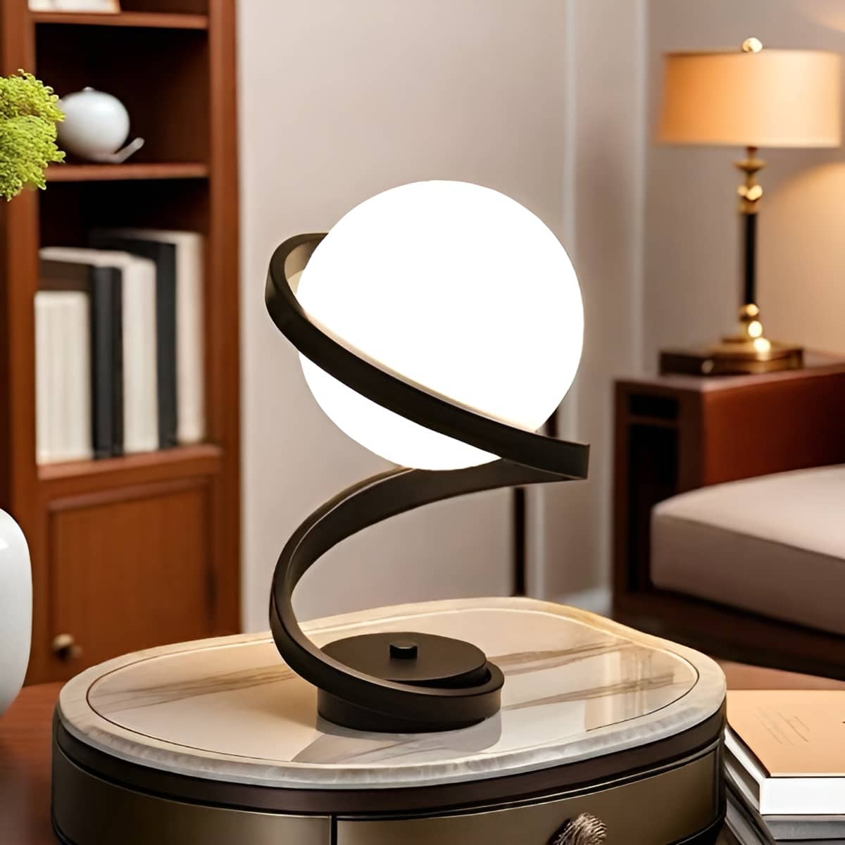 Modern Spiral Glass Ball Table Lamp for Bedside
