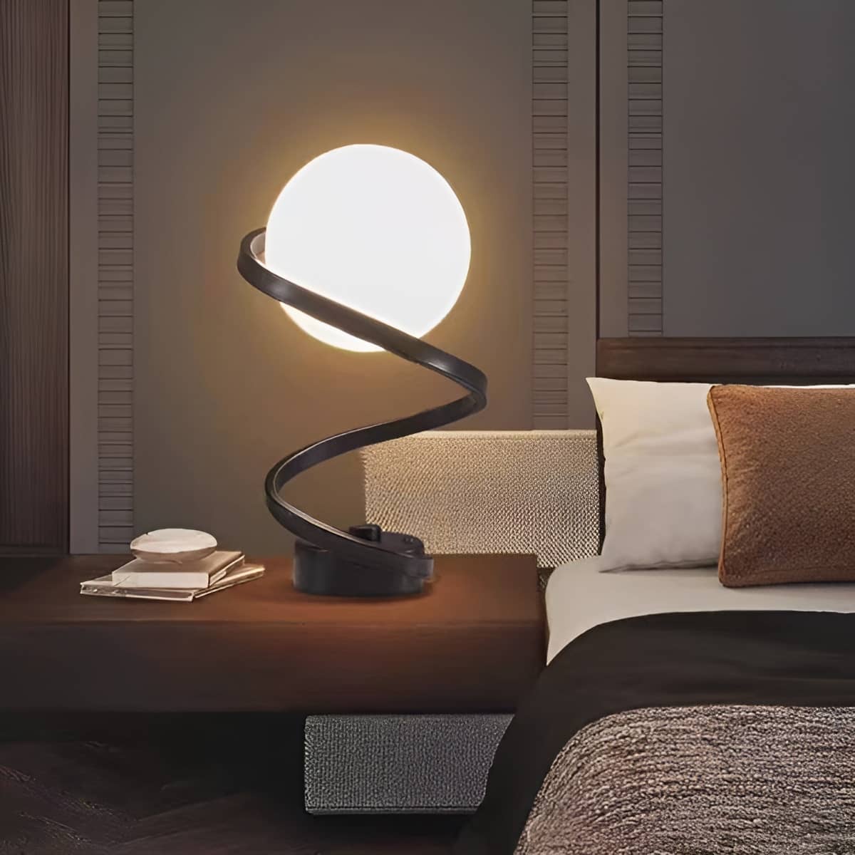 Modern Spiral Glass Ball Table Lamp for Bedside