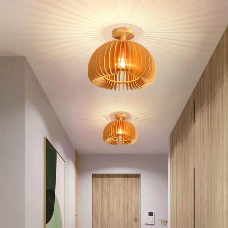 Modern Japanese Pumpkin Wooden Ceiling Light