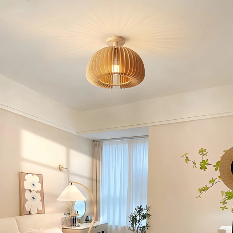 Modern Japanese Pumpkin Wooden Ceiling Light