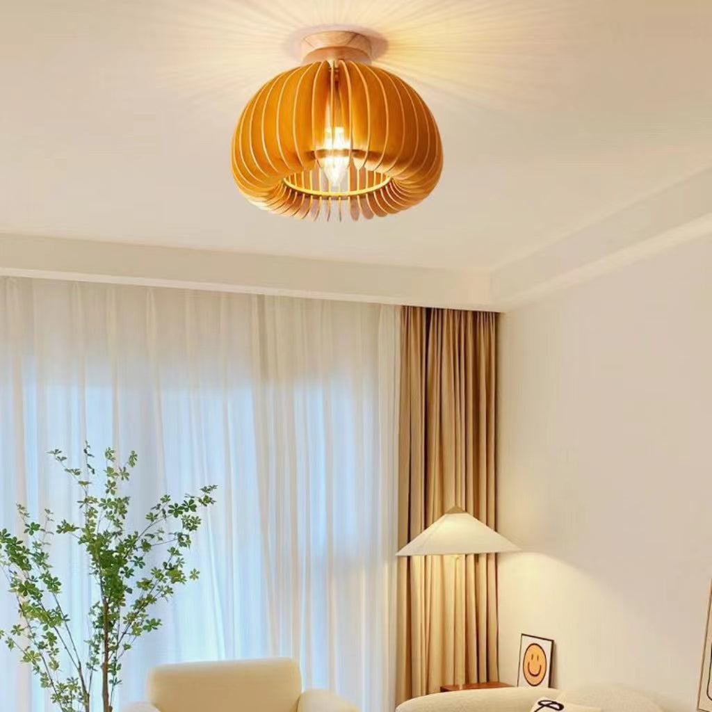 Modern Japanese Pumpkin Wooden Ceiling Light