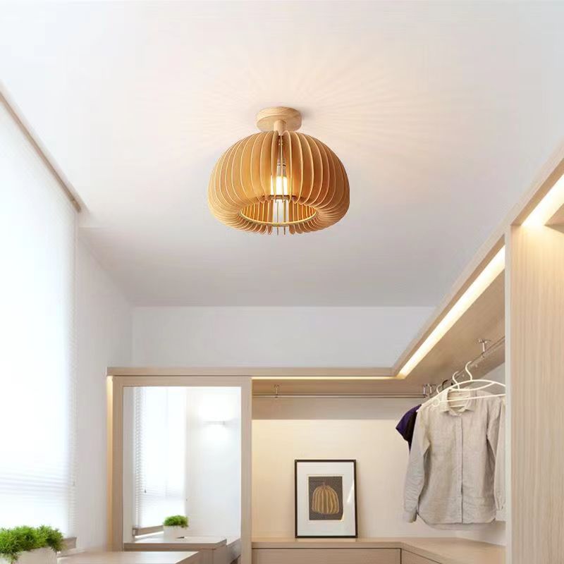Modern Japanese Pumpkin Wooden Ceiling Light