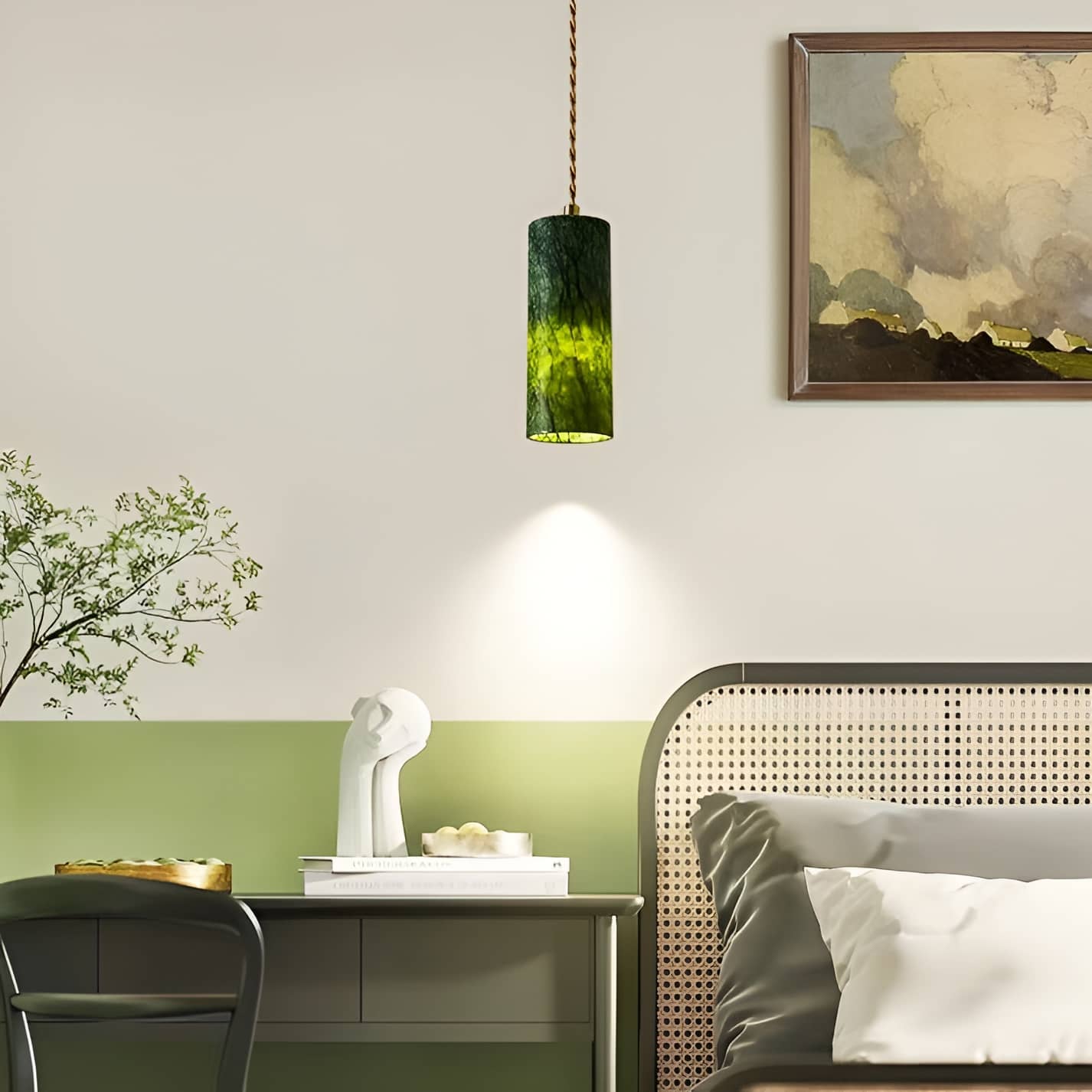 Natural Jade Vintage Dark Green Pendant Light