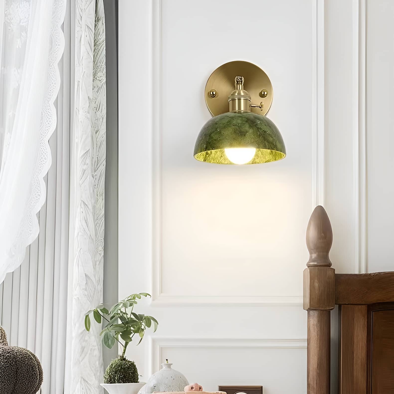 Natural Jade Vintage Dark Green Wall Light