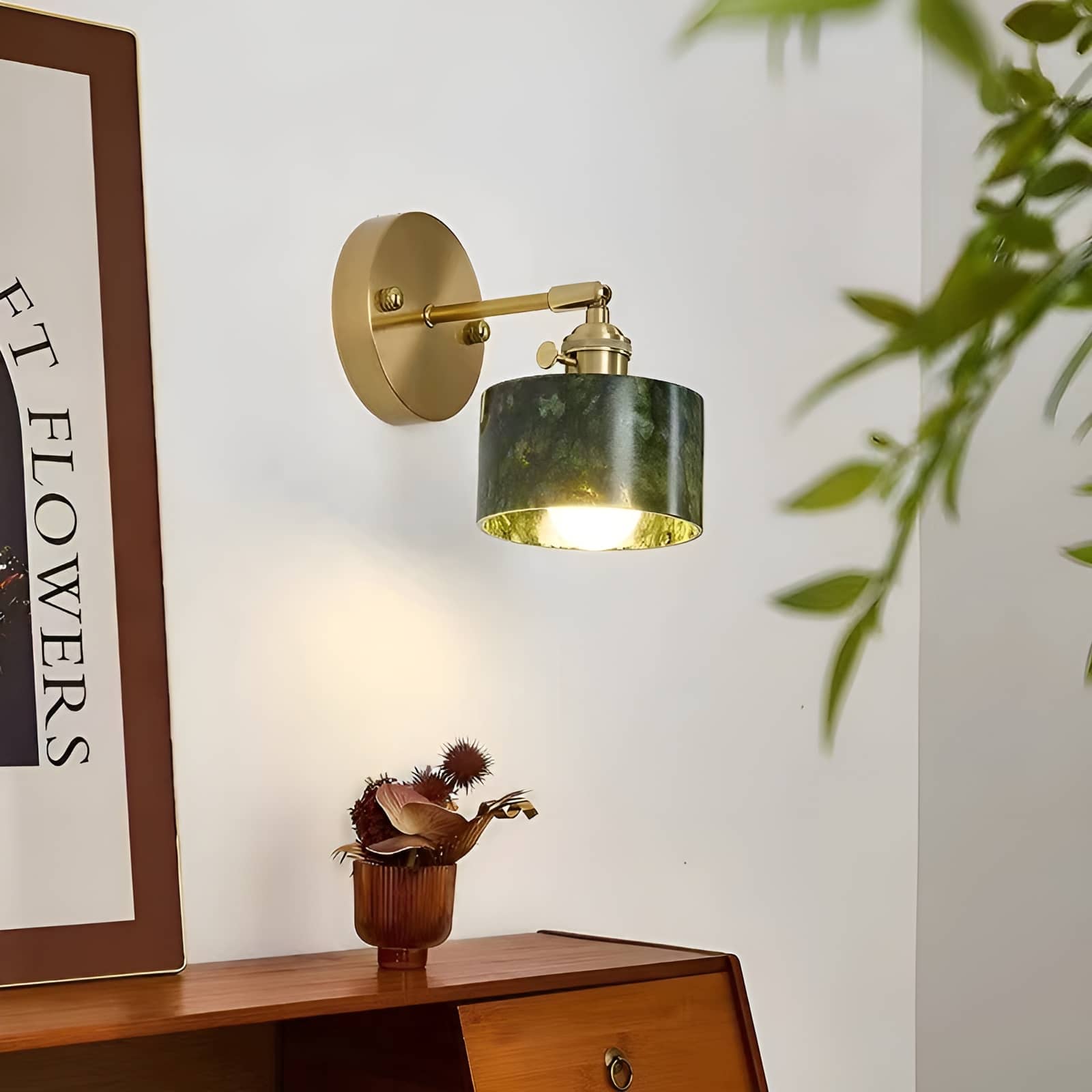 Natural Jade Vintage Dark Green Wall Light