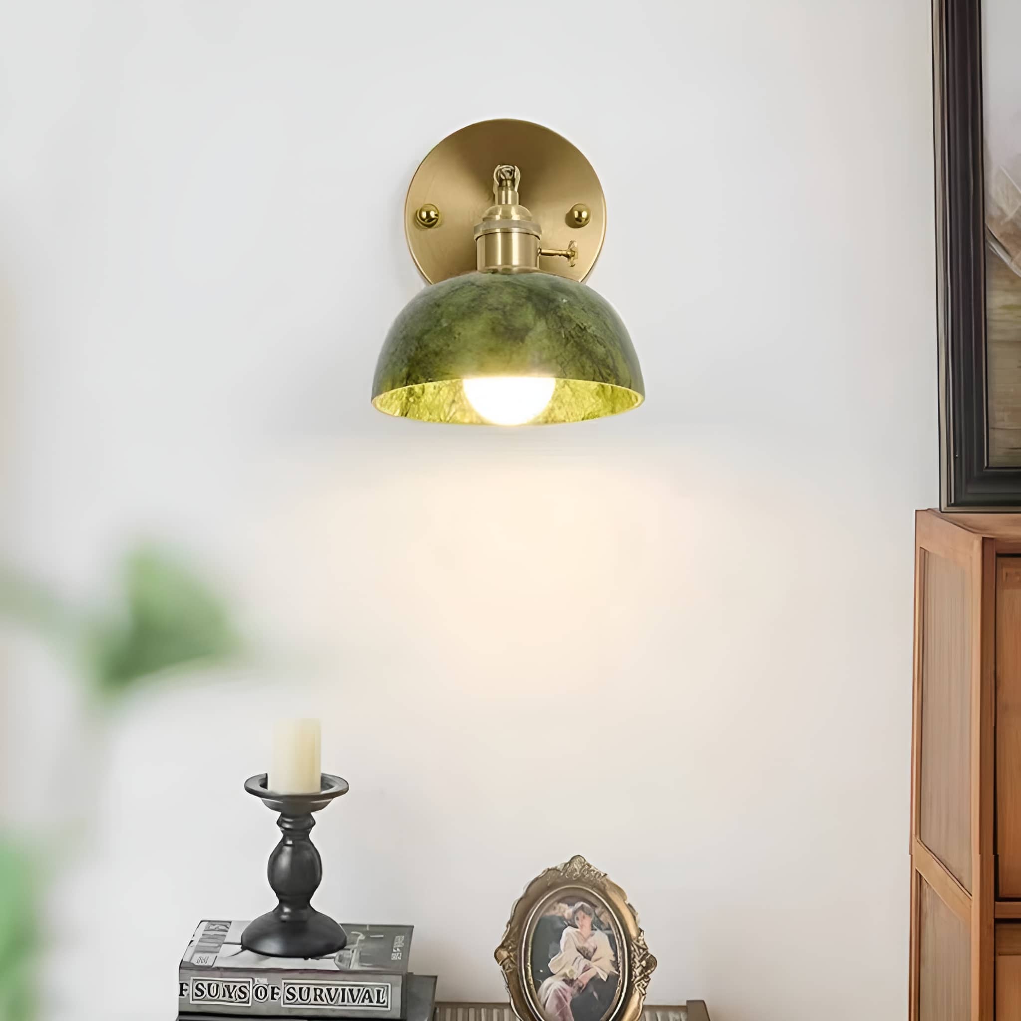 Natural Jade Vintage Dark Green Wall Light