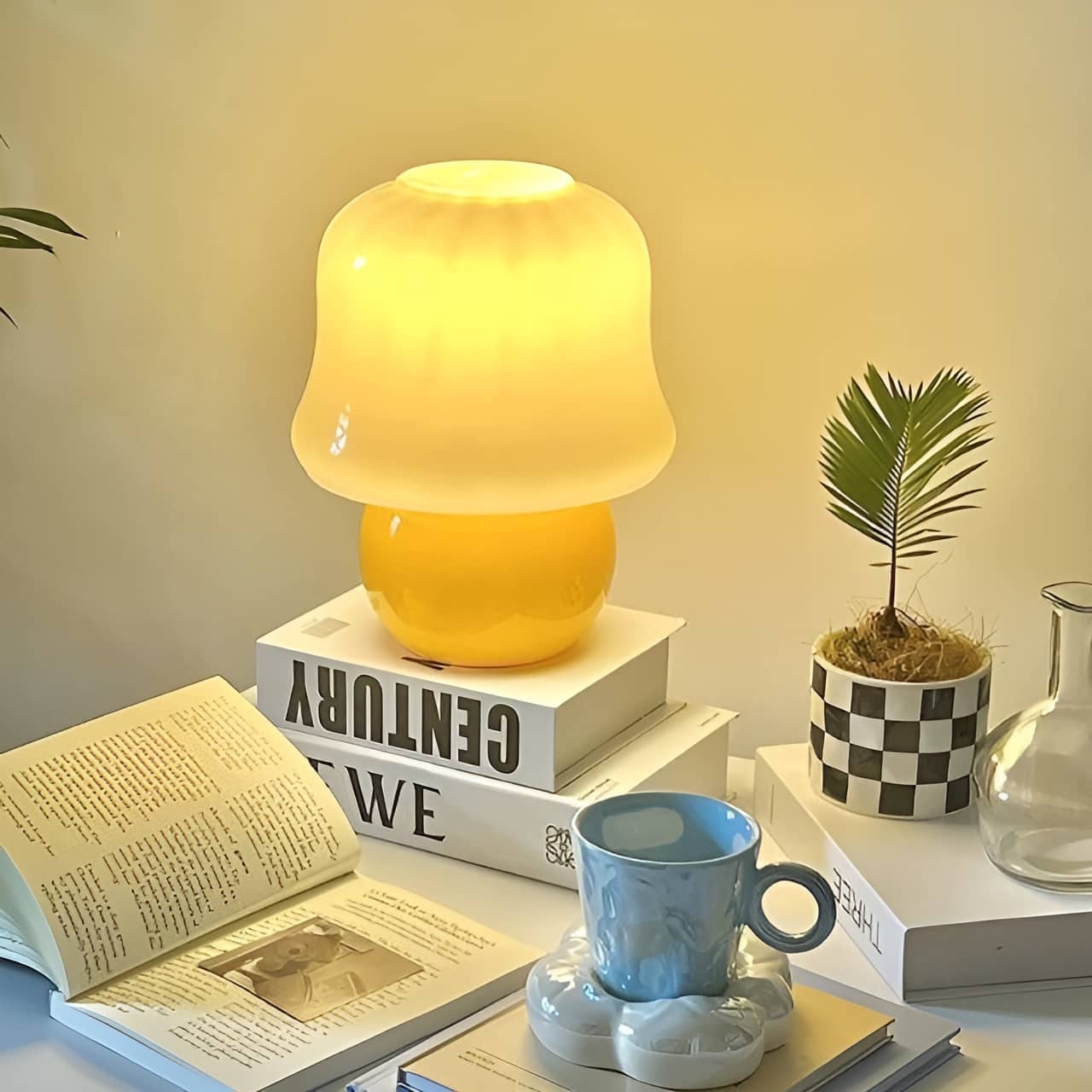 Nordic Creamy Yellow Mushroom Bedside Lamp