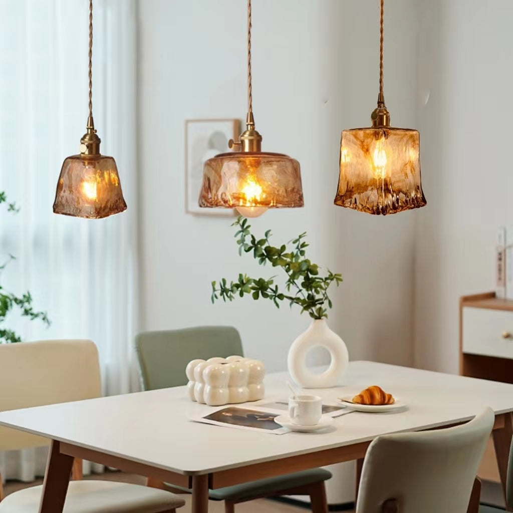 Nordic Vintage Brass Glass Pendant Light