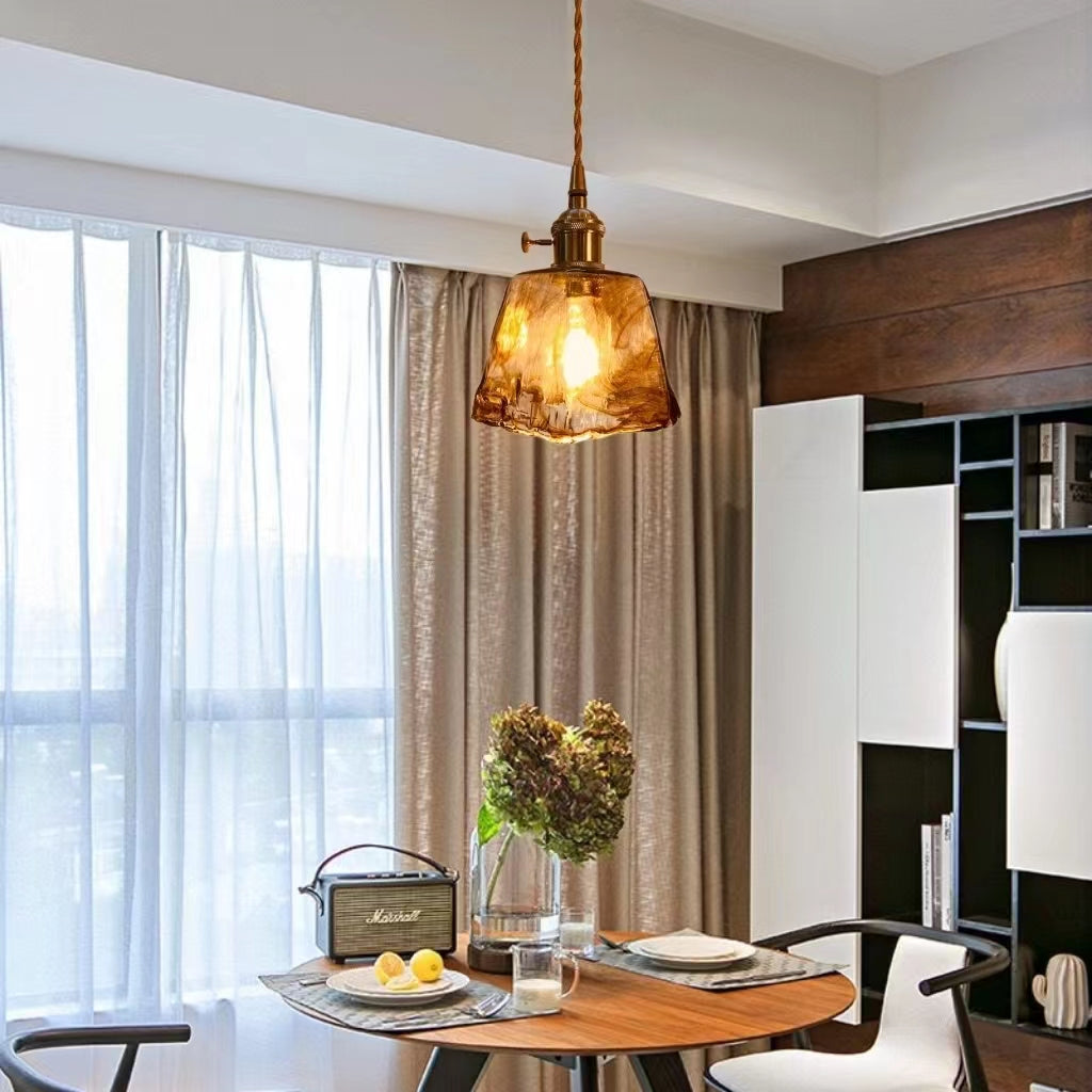 Nordic Vintage Brass Glass Pendant Light