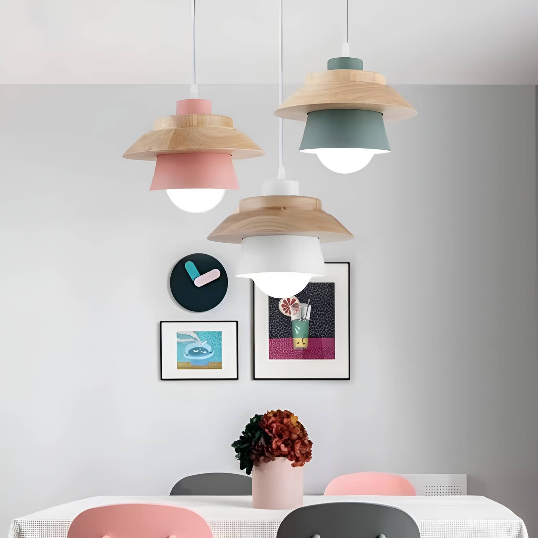 Rustic Macaron Geometric Wooden Pendant Light