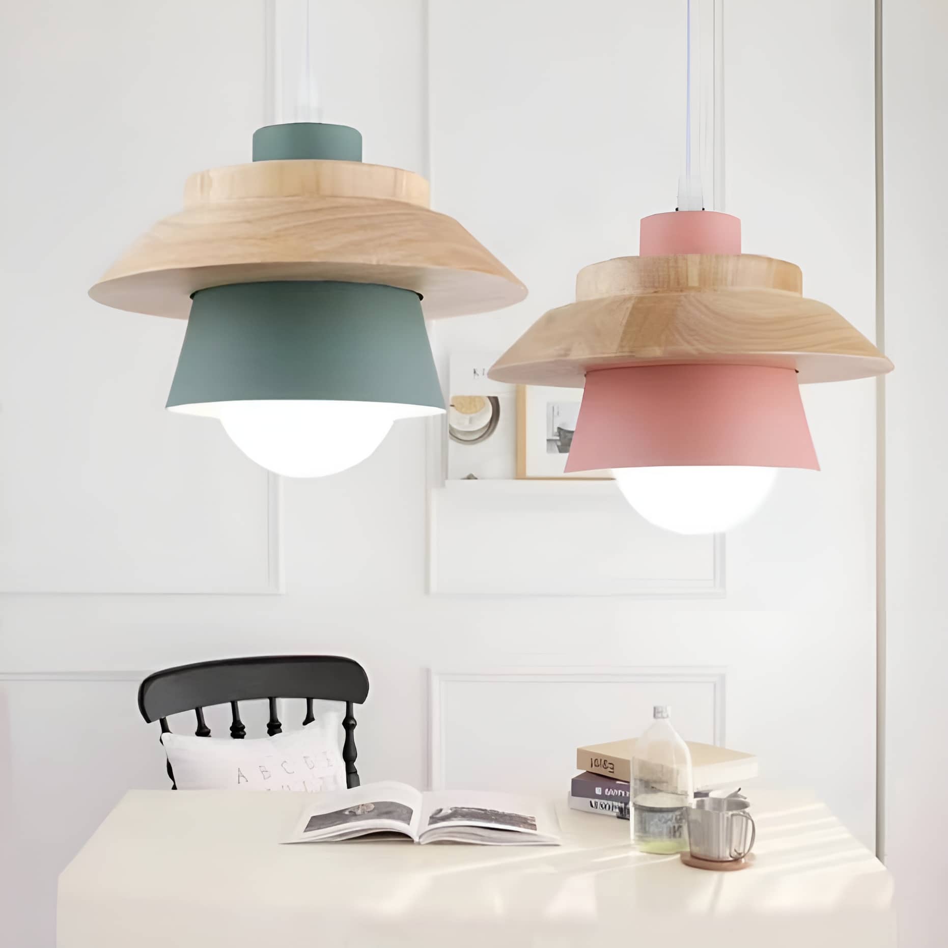 Rustic Macaron Geometric Wooden Pendant Light