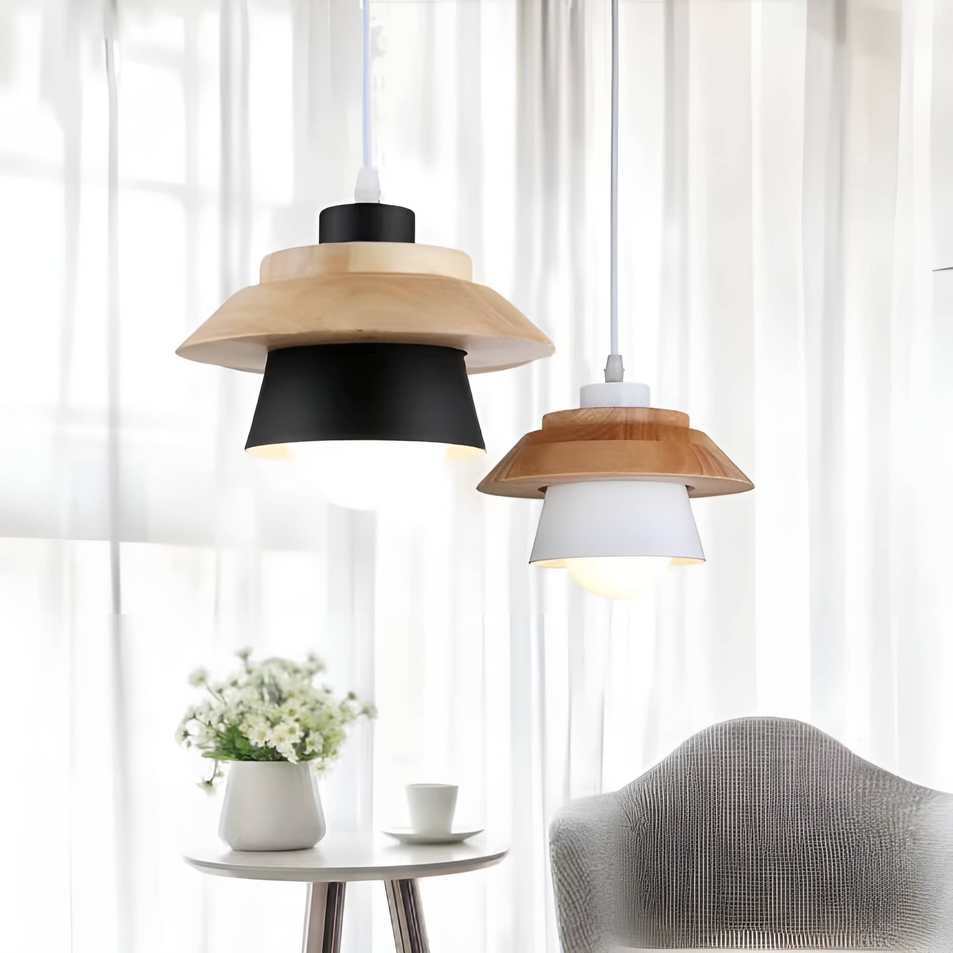 Rustic Macaron Geometric Wooden Pendant Light