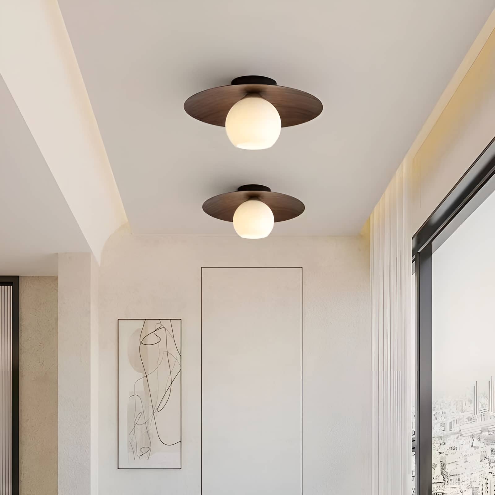 Japanese Style Disc Sphere Ceiling Light