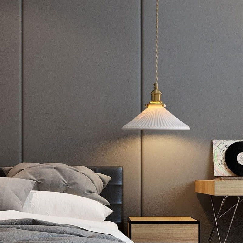 Classic Pleated White Ceramic Pendant Light