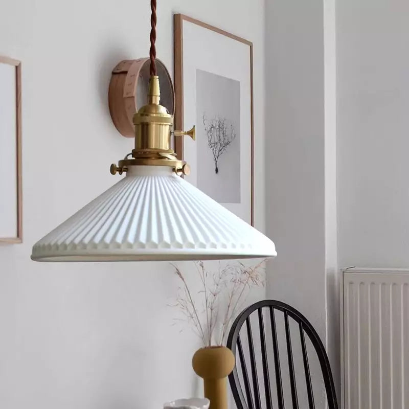 Classic Pleated White Ceramic Pendant Light