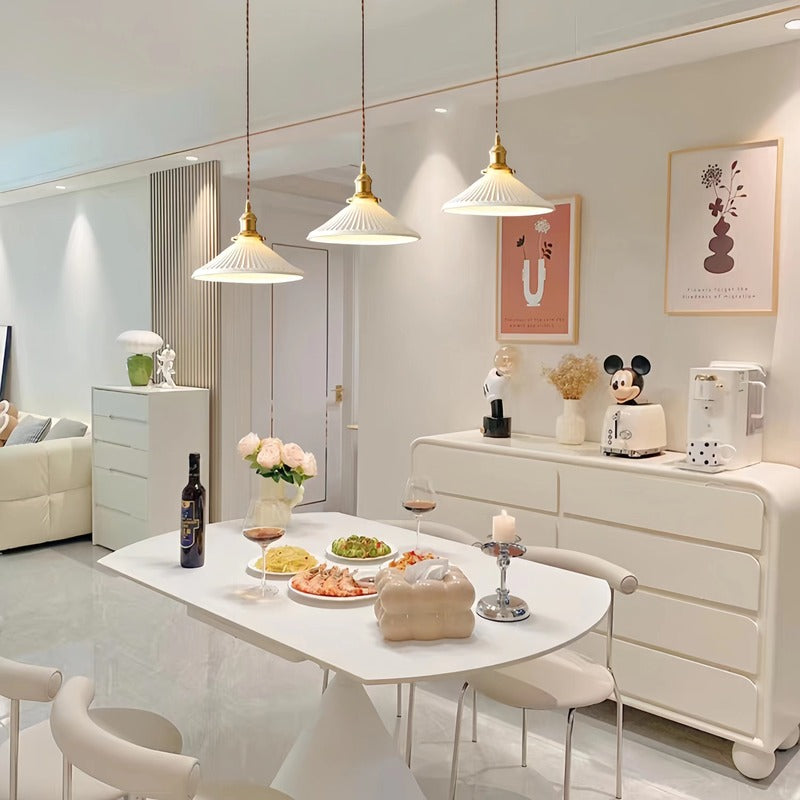 Classic Pleated White Ceramic Pendant Light