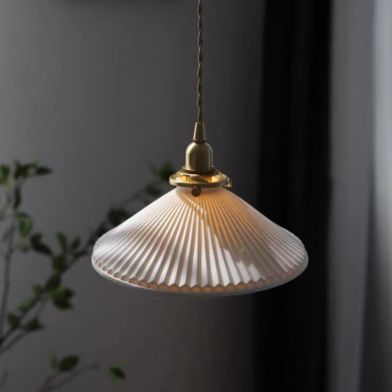 Classic Pleated White Ceramic Pendant Light