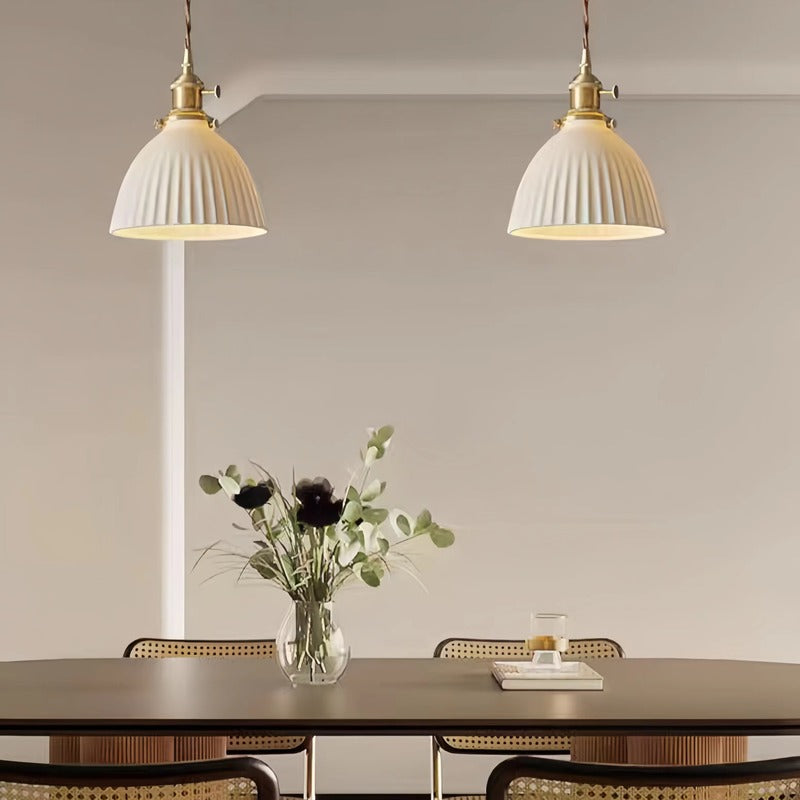 Classic Pleated White Ceramic Pendant Light