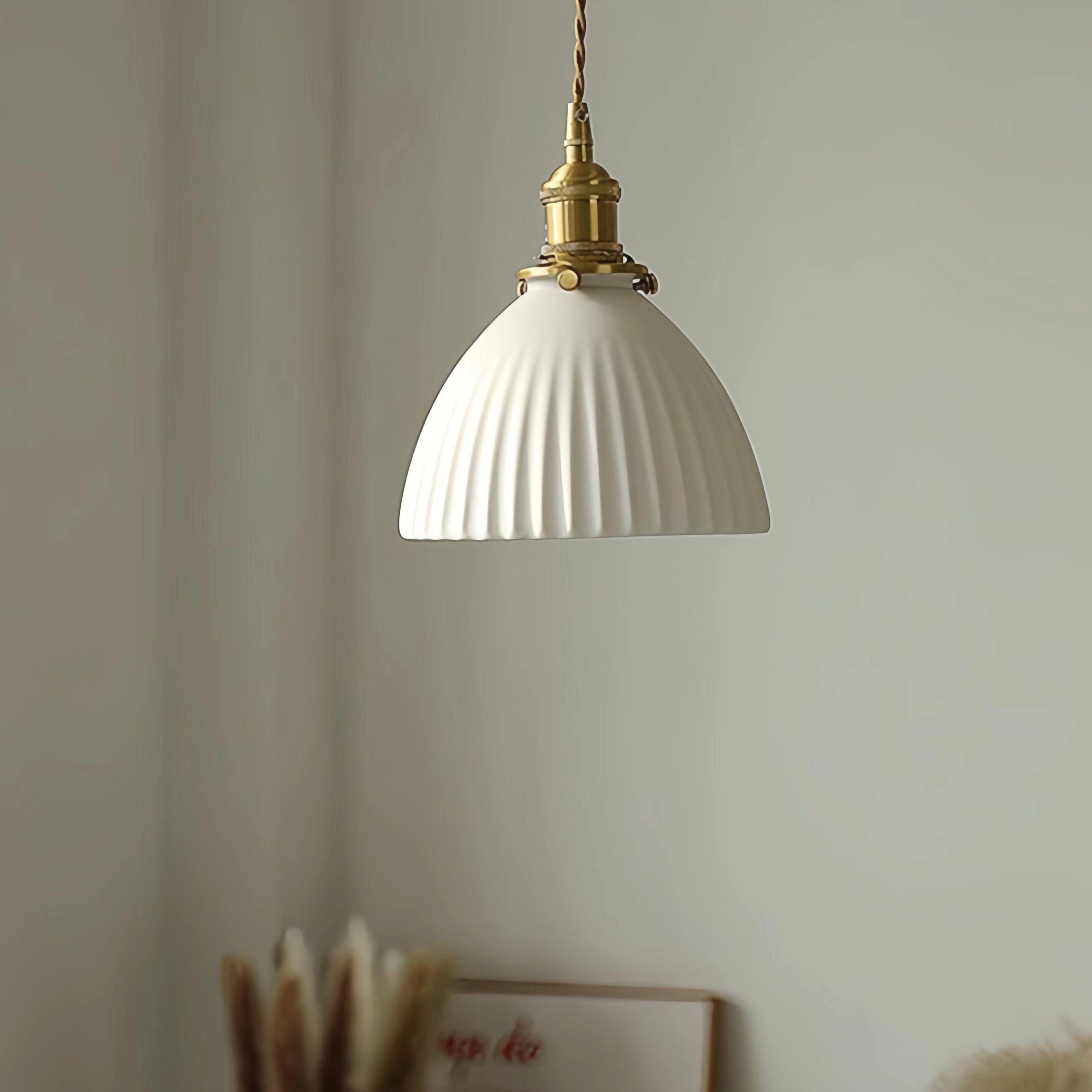 Classic Pleated White Ceramic Pendant Light