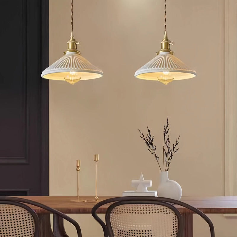 Classic Pleated White Ceramic Pendant Light